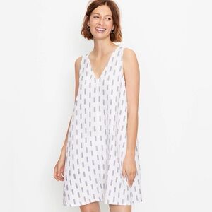 LOFT Sleeveless Mini Shift Dress Linen Blend Size Large White Blue Print